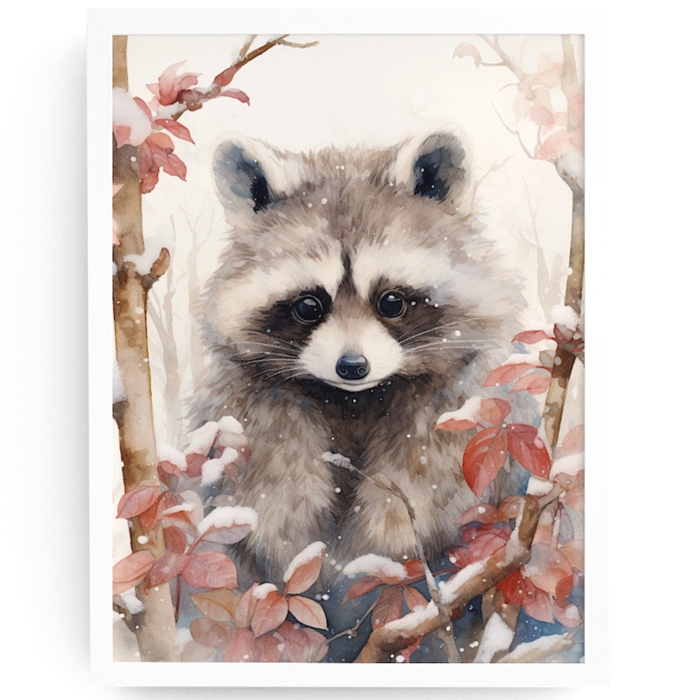 Watercolor Raccoon Wall Art Illustration Print Poster Card Unframed